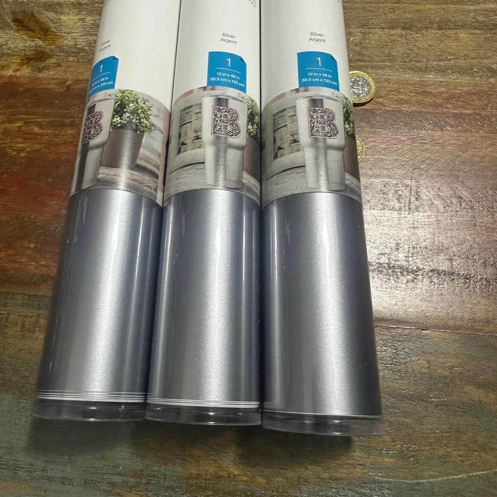 Lot of 3 Cricut Premium Vinyl Permanent Glossy Silver 12x48in Rolls 2008271